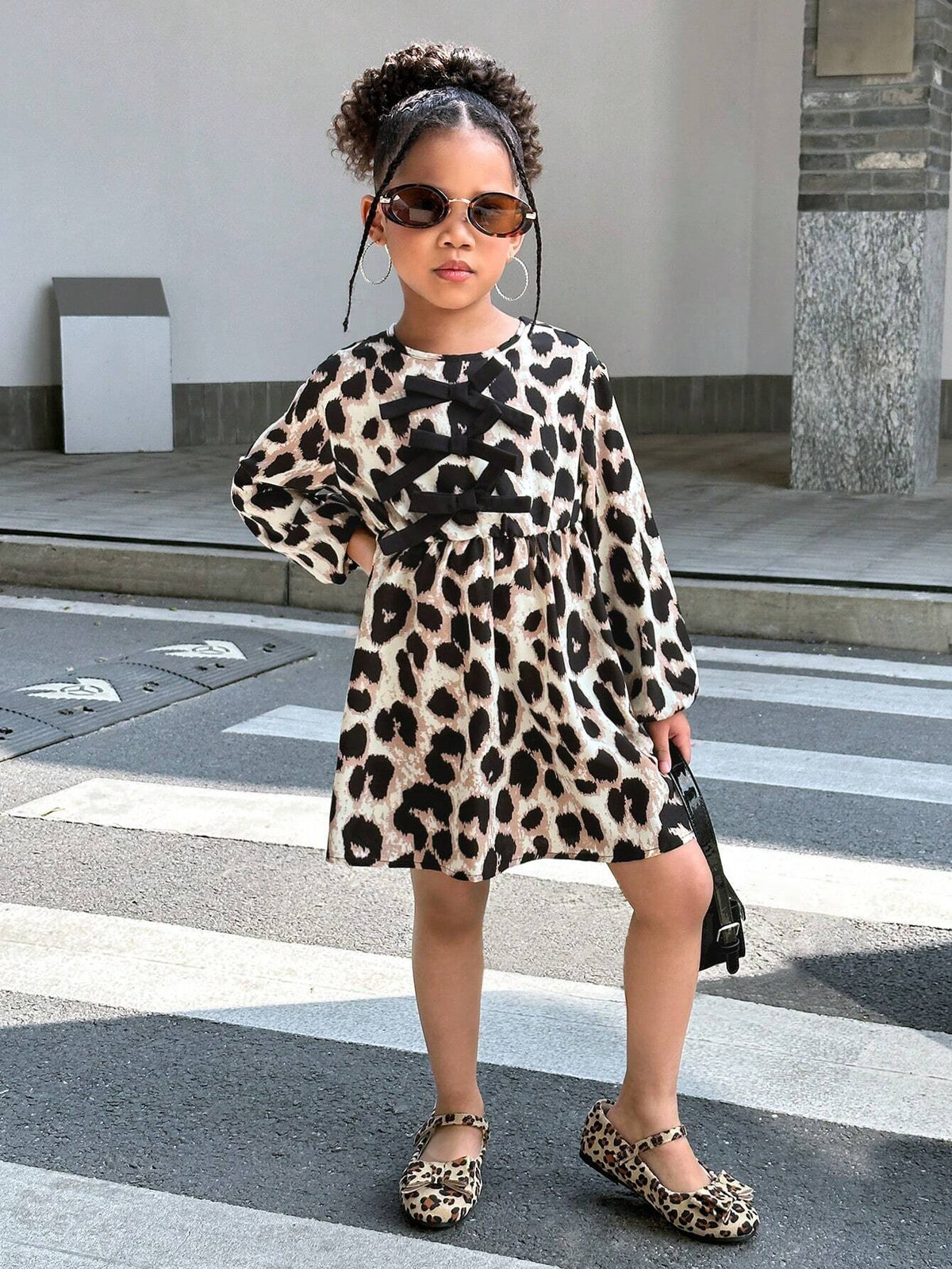 Young Girl Casual Comfortable Leopard Print Long Sleeve Dress