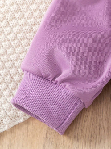 Young Girl Casual Contrast Piping Drop Shoulder Oversize Pullover Sweatshirt With Bag & Jogger Sweatpants