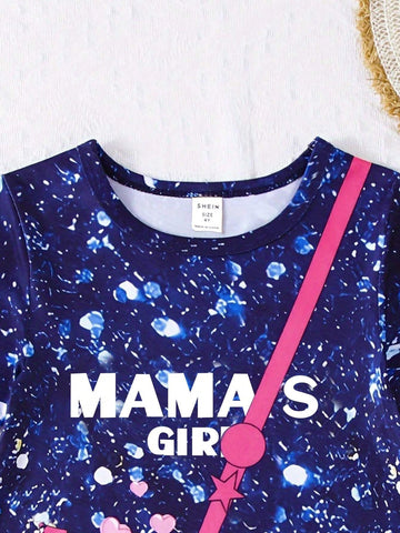 Young Girl Casual Creative Cute Cat Pattern & Slogan Print Short Sleeve T-Shirt