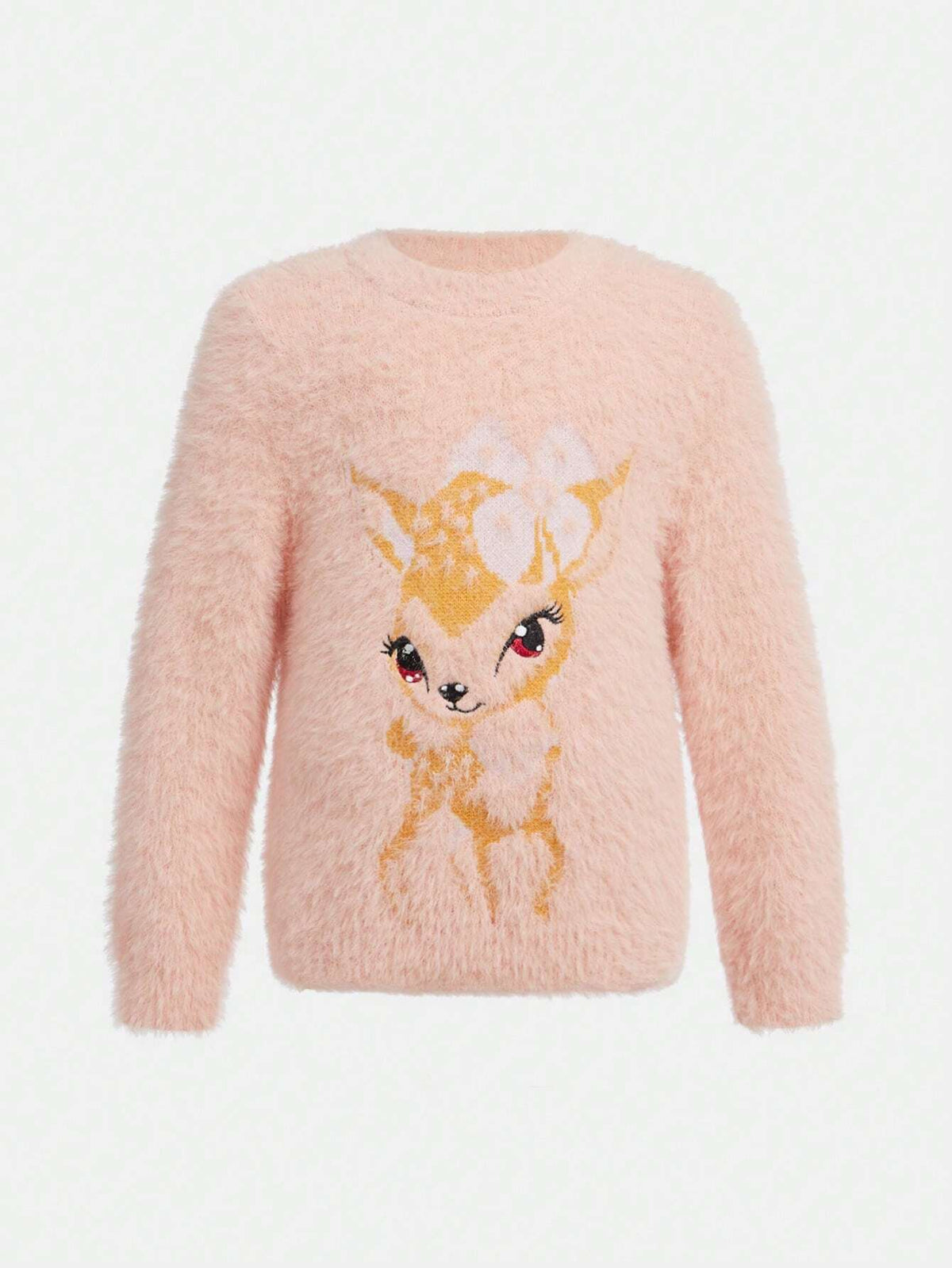 Young Girl Casual Cute School Style Comfortable Fashion Versatile Jacquard Elk Pattern Round Neck Sweater