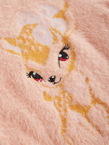 Young Girl Casual Cute School Style Comfortable Fashion Versatile Jacquard Elk Pattern Round Neck Sweater