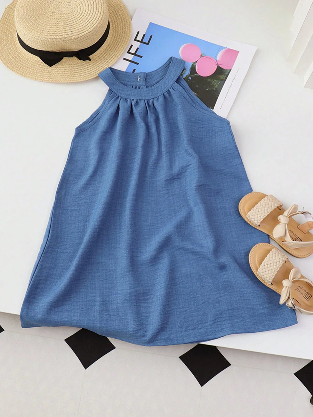 Young Girl Casual Denim Suspender Skirt Dress, Summer