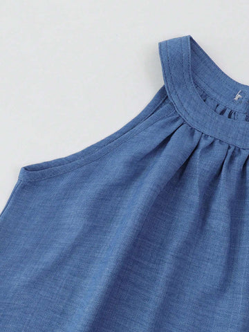 Young Girl Casual Denim Suspender Skirt Dress, Summer