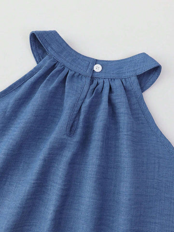 Young Girl Casual Denim Suspender Skirt Dress, Summer