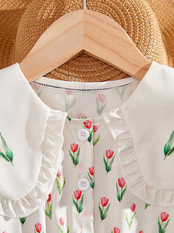 Young Girl Casual Ditsy Ditsy Floral Puff Sleeve Smock Dress