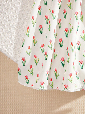 Young Girl Casual Ditsy Ditsy Floral Puff Sleeve Smock Dress