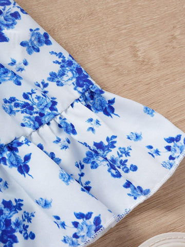 Young Girl Casual Elegant And Sweet Printed Sleeveless A-Line Dress With Bowknot And Decorative Headband, Suitable For Spring And Summer Travel And Outdoor Activities