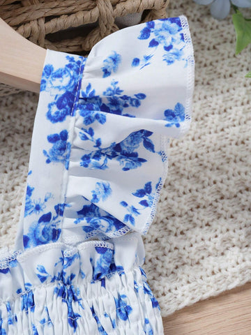 Young Girl Casual Elegant And Sweet Printed Sleeveless A-Line Dress With Bowknot And Decorative Headband, Suitable For Spring And Summer Travel And Outdoor Activities