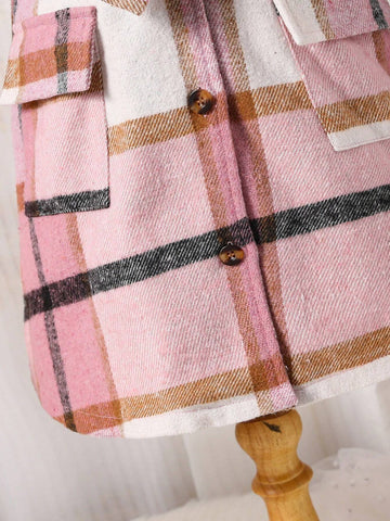 Young Girl Casual Elegant Checkered Dress With Matching Beret Hat, Warm And Soft Fabric Design For Autumn Winter