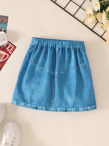 Young Girl Casual Faux Denim Digital Print Star Pattern Skirt
