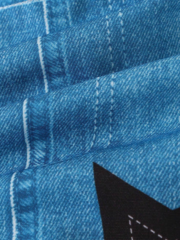 Young Girl Casual Faux Denim Digital Print Star Pattern Skirt