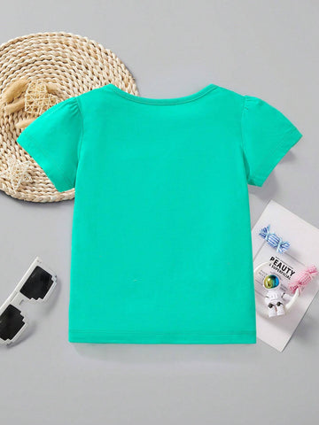 Young Girl Casual Floral Patched Short Sleeve T-Shirt, Breathable And Fashionable For Summer