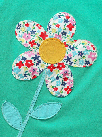 Young Girl Casual Floral Patched Short Sleeve T-Shirt, Breathable And Fashionable For Summer