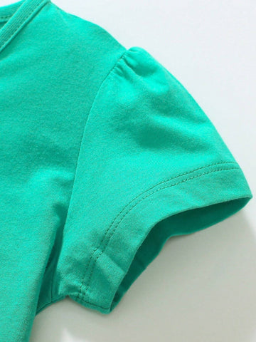 Young Girl Casual Floral Patched Short Sleeve T-Shirt, Breathable And Fashionable For Summer