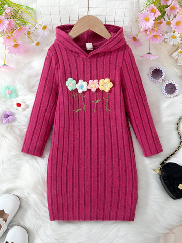 Young Girl' Casual Floral Print Hooded Dress