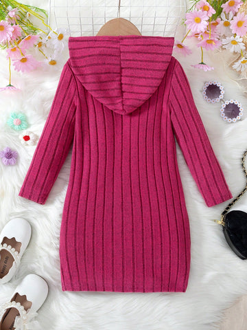Young Girl' Casual Floral Print Hooded Dress