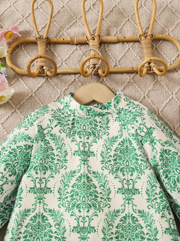 Young Girl' Casual Floral Print Long Sleeve Ruffle Hem Dress, Suitable For Spring/Autumn