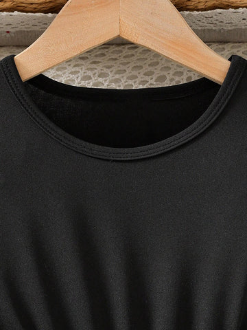 Young Girl Casual Floral Print Mesh Contrast Dress + Matching Belt