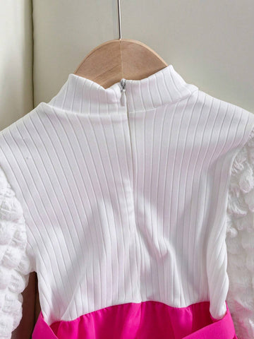 Young Girl Casual Floral & Letter Pattern Jacquard Long Sleeve Jumpsuit With Wide-Leg Pants, For Fall