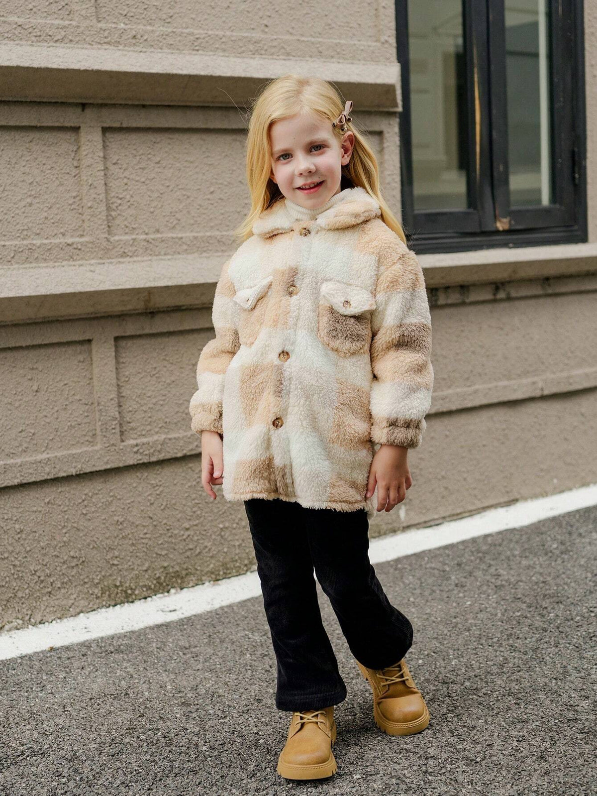 Young Girl Casual Fluffy Texture Hooded Cardigan, Warm For Autumn/Winter