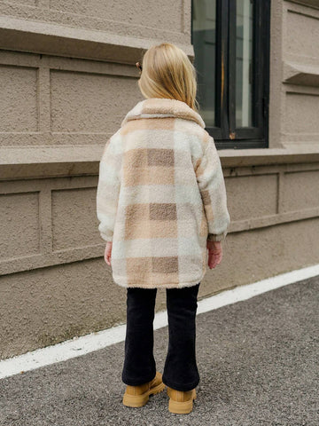 Young Girl Casual Fluffy Texture Hooded Cardigan, Warm For Autumn/Winter