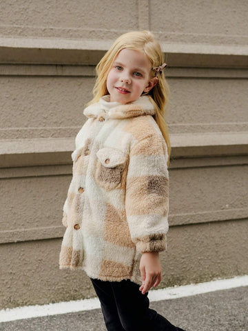 Young Girl Casual Fluffy Texture Hooded Cardigan, Warm For Autumn/Winter