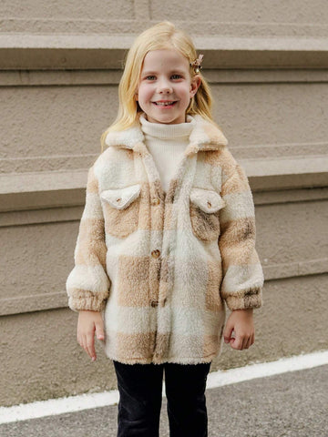 Young Girl Casual Fluffy Texture Hooded Cardigan, Warm For Autumn/Winter