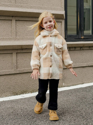 Young Girl Casual Fluffy Texture Hooded Cardigan, Warm For Autumn/Winter