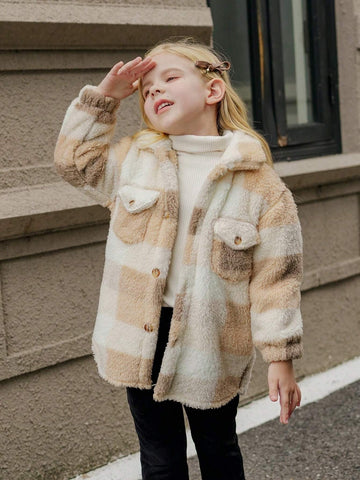 Young Girl Casual Fluffy Texture Hooded Cardigan, Warm For Autumn/Winter