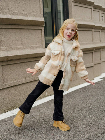 Young Girl Casual Fluffy Texture Hooded Cardigan, Warm For Autumn/Winter