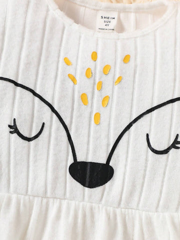Young Girl Casual Fox Face Print Knitted Dress