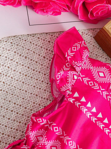 Young Girl Casual Geometric Pattern Short Sleeve Holiday Dress