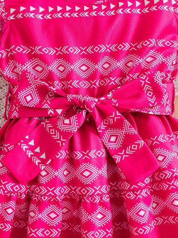 Young Girl Casual Geometric Pattern Short Sleeve Holiday Dress