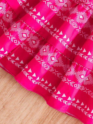 Young Girl Casual Geometric Pattern Short Sleeve Holiday Dress