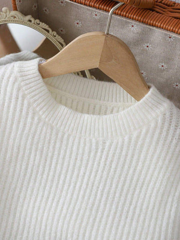 Young Girl Casual Heart Jacquard Puff Sleeve Sweater, Autumn/Winter