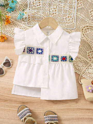 Young Girl Casual Irregular Floral Lace Shirt