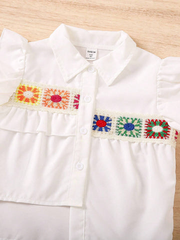 Young Girl Casual Irregular Floral Lace Shirt