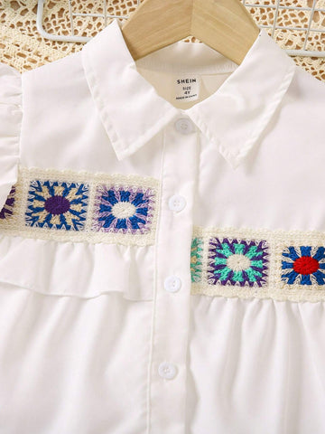 Young Girl Casual Irregular Floral Lace Shirt