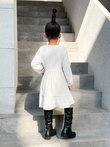 Young Girl Casual Knitted Crew Neck Long Sleeve Dress