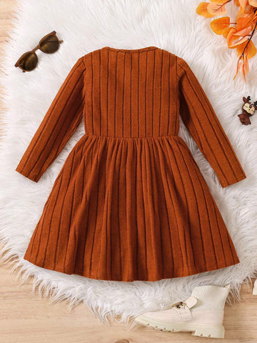 Young Girl Casual Knitted Fox Facial Expression Print Dress