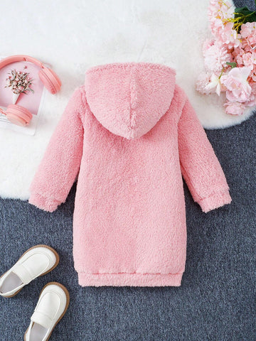 Young Girl Casual Letter Embroidery Hooded Fleece Dress, Autumn/Winter