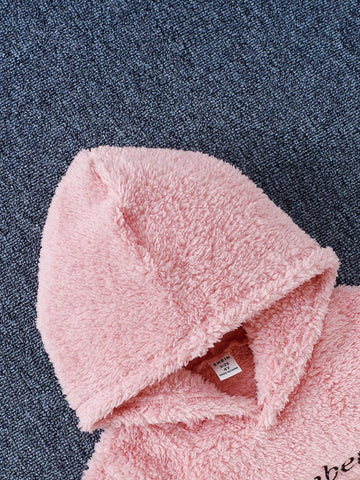 Young Girl Casual Letter Embroidery Hooded Fleece Dress, Autumn/Winter