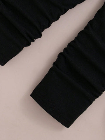 Young Girl Casual Letter Print Crew Neck Sweatshirt And Leggings Set, Autumn