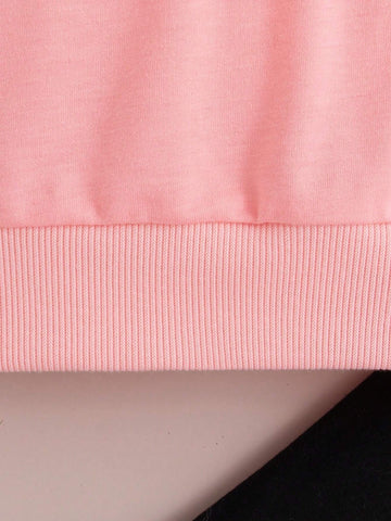 Young Girl Casual Letter Print Crew Neck Sweatshirt And Leggings Set, Autumn