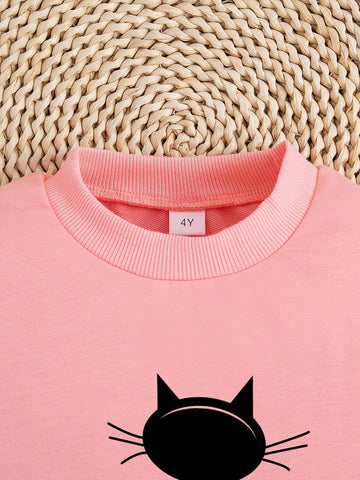 Young Girl Casual Letter Print Crew Neck Sweatshirt And Leggings Set, Autumn