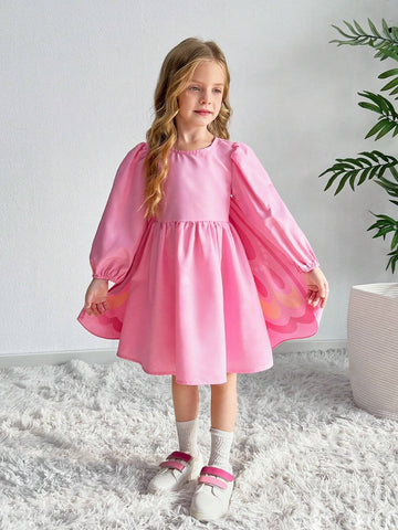 Young Girl Casual Matching Mother-Daughterl Cute Pink 3D Butterfly Shaped Fly Sleeve Dress