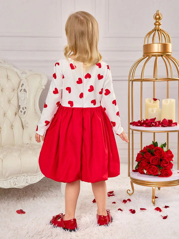 Young Girl Casual Matching Mother-Daughterl Knit Roundneck Patchwork Woven Lantern Hemline Bodycon Dress