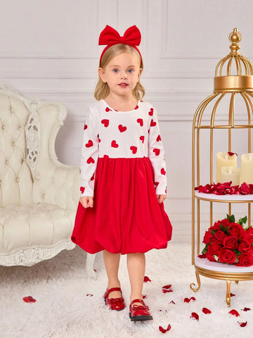 Young Girl Casual Matching Mother-Daughterl Knit Roundneck Patchwork Woven Lantern Hemline Bodycon Dress