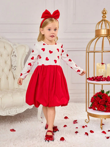 Young Girl Casual Matching Mother-Daughterl Knit Roundneck Patchwork Woven Lantern Hemline Bodycon Dress