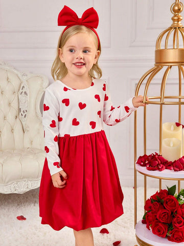 Young Girl Casual Matching Mother-Daughterl Knit Roundneck Patchwork Woven Lantern Hemline Bodycon Dress